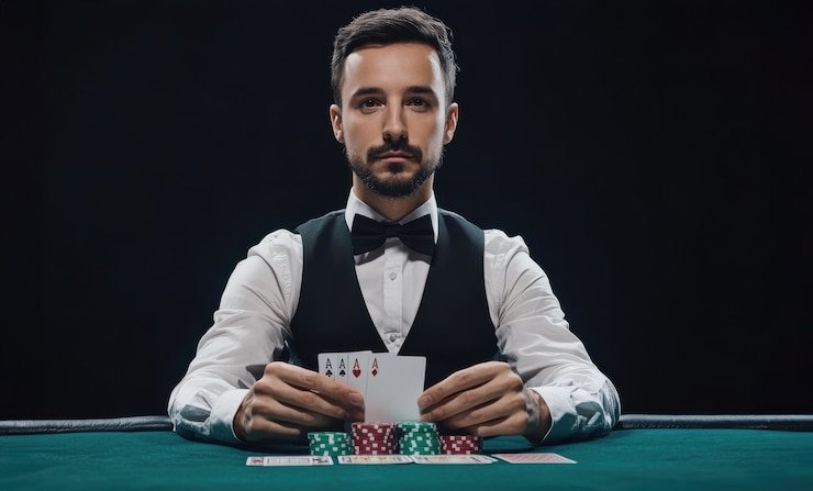 Live dealer blackjack table with multiple camera angles